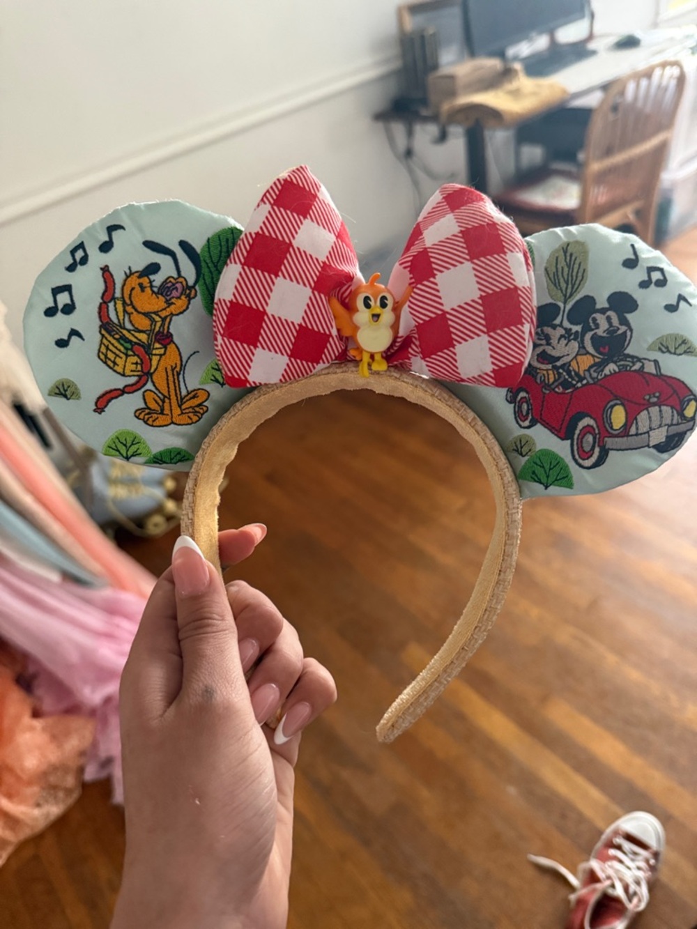 Children's Disney World Cartoon Ear Headband with Red Gingham Bow